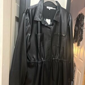 Calvin Klein Black Leather Shirt Dress